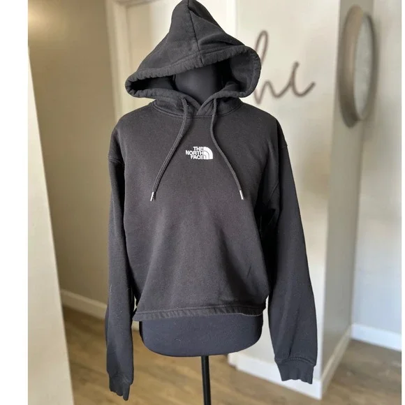 The North Face Womens Black Cropped Hoodie Sweatshirt Logo Size Medium - Picture 2 of 8
